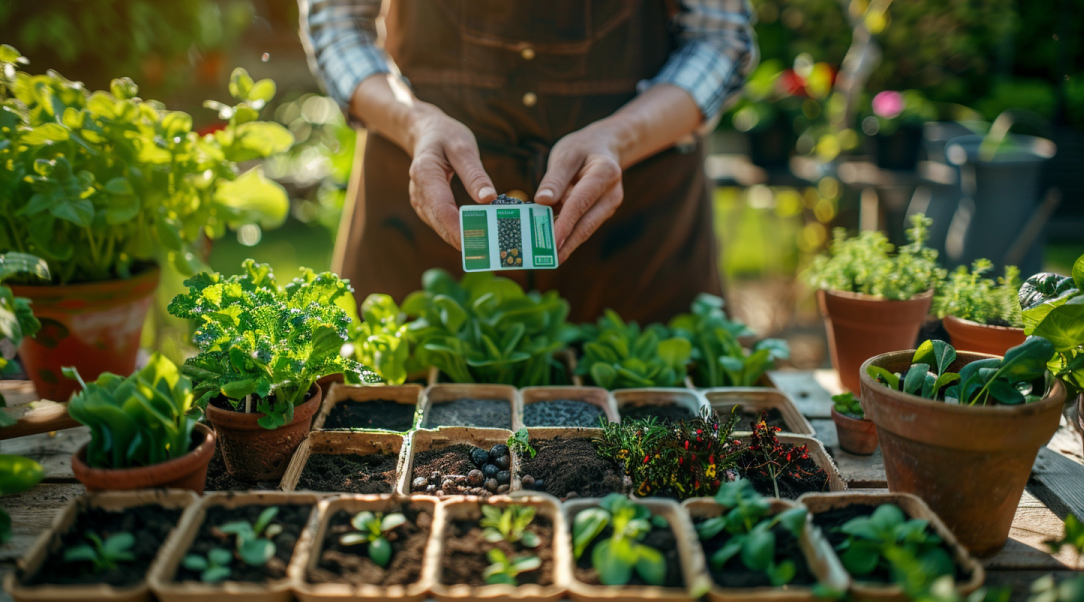 beginnende tuinier die groente-, bloemen-, fruit-, kruiden- en biologische zaden kiest voor de thuistuin — Seedschoice.com