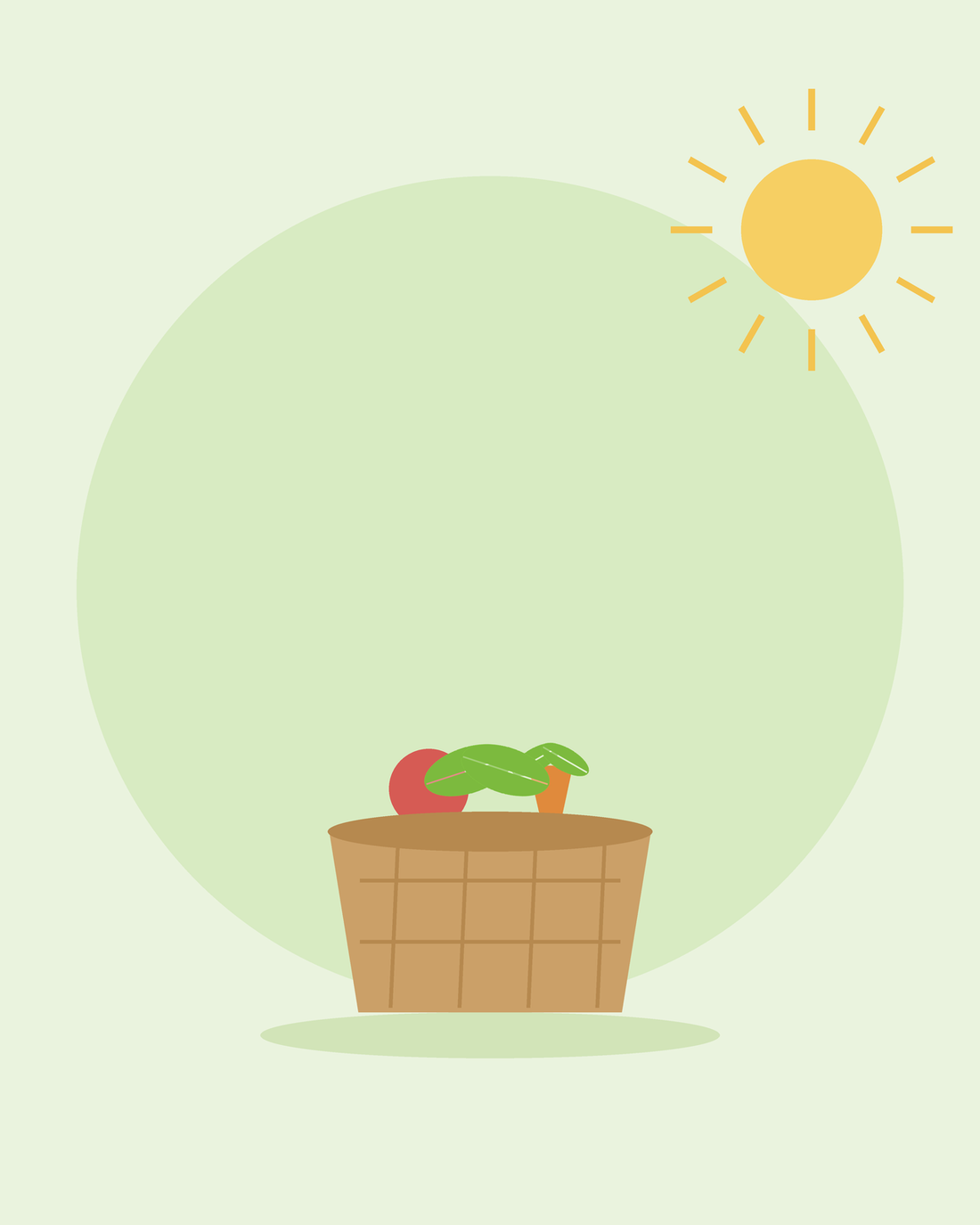 Platte illustratie van een rieten mand met vers geoogste groenten — jouw oogst bewaren en verwerken, van SeedsChoice