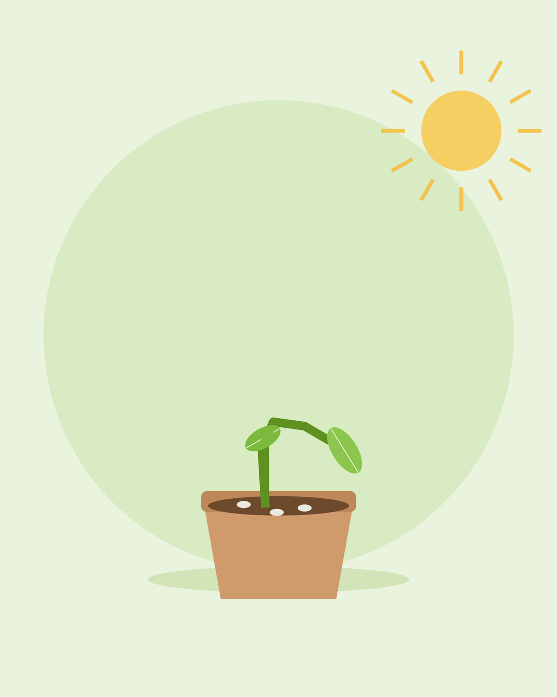Platte illustratie van een zaailing die onderaan omgevallen is in een pot met schimmel op de grond — kiemschimmel (damping off), van SeedsChoice
