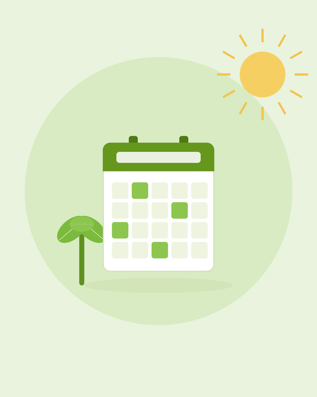 Platte illustratie van een wandkalender met een spruit — maand-voor-maand zaaikalender, van SeedsChoice