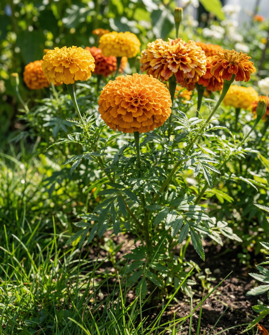 African Marigold Sunset Giants Mixed (Tagetes erecta) – biologische eenjarige bloemenzaden van SeedsChoice