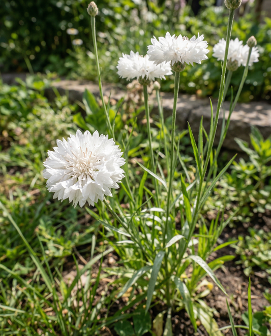 Korenbloem White Ball (Centaurea cyanus) – eenjarige bloemenzaden van SeedsChoice