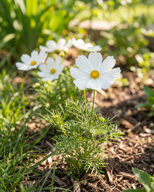 Hummingbird White (Cosmos bipinnatus) – eenjarige bloemenzaden van SeedsChoice