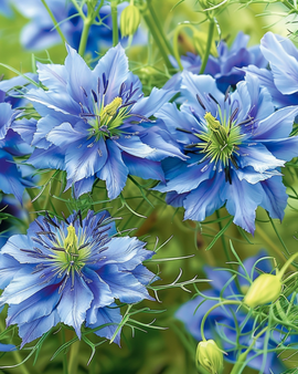 Juffertje-in-het-groenzaden Miss Jekyll Blue Nigella Damascena eenjarige bloem