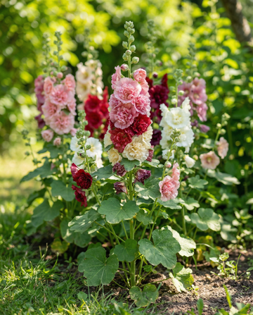 Stokroos Antwerp Stars (Alcea rosea) – tweejarige mixzaden van SeedsChoice