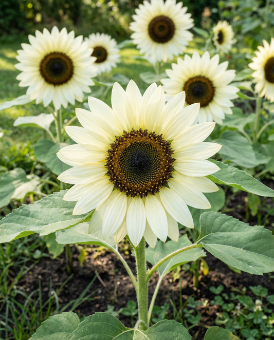 Zonnebloem White Moon F1 (Helianthus annuus) – eenjarige bloemenzaden van SeedsChoice