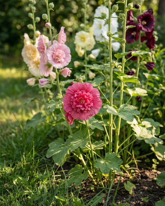 Stokroos Doppia Multicolor (Alcea rosea) – meerjarige mixzaden van SeedsChoice