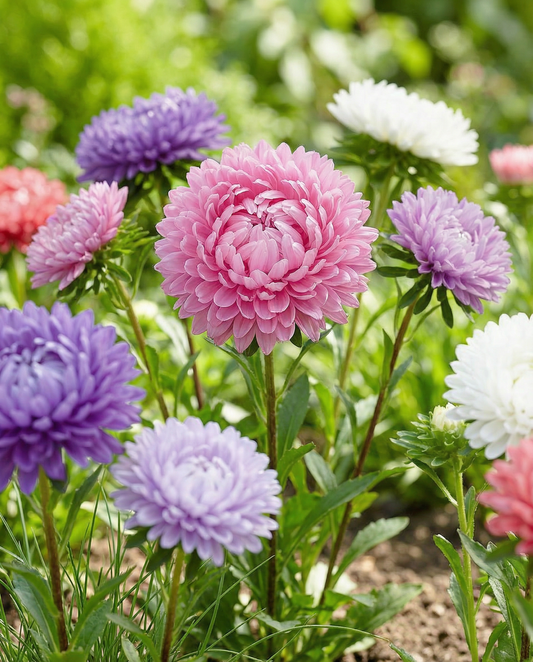 Aster Paeony Flowered Mixed (Callistephus chinensis) – eenjarige bloemenzaden van SeedsChoice
