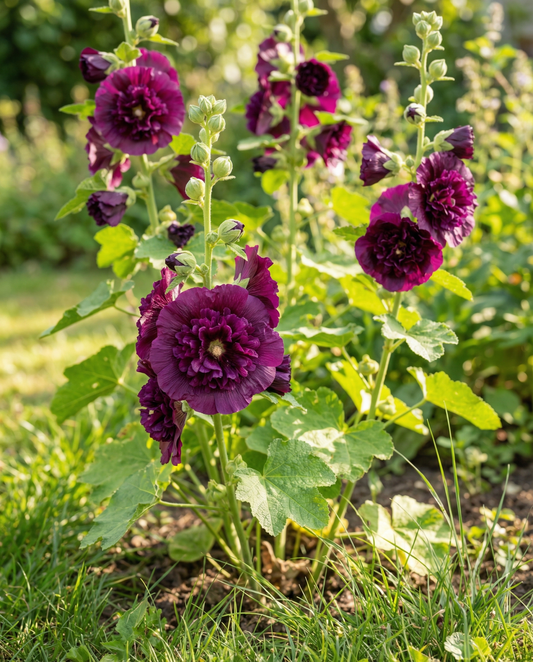 Stokroos Chater's Deep Purple (Alcea rosea) – tweejarige zaden van SeedsChoice