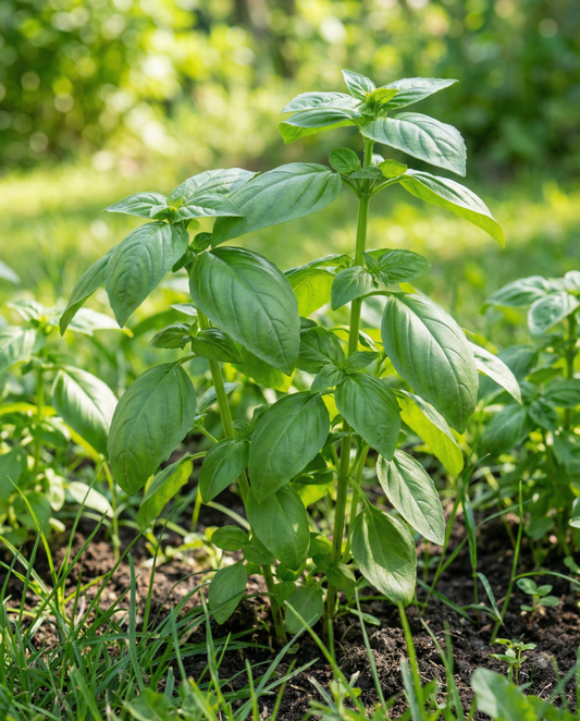 Sweet Basil Large Leaved (Ocimum basilicum) – eenjarige kruidenzaden van SeedsChoice