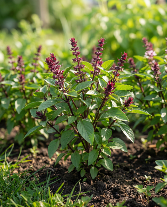 Sweet Basil Siam Queen (Ocimum basilicum) – eenjarige kruidenzaden van SeedsChoice