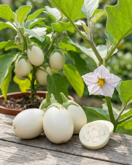 Aubergine White Egg (Solanum melongena) – eenjarige groentezaden van SeedsChoice