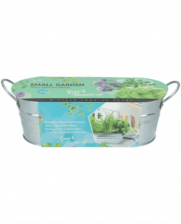 Keuken basilicum bieslook peterselie set met gegalvaniseerde bak en potgrond – kruid van SeedsChoice