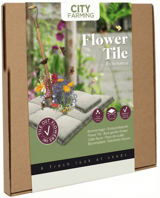 Rotstuin bloemenzaden tegelset met kokostablet en jutemat – tuinaccessoire van SeedsChoice